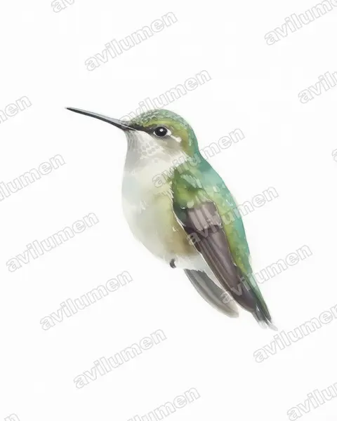 Watercolor illustration: Leucippus chlorocercus (Olive-spotted hummingbird)
