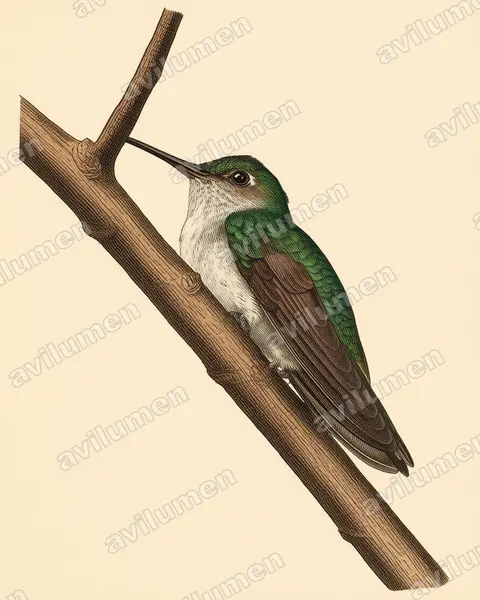 Vintage plate illustration: Leucippus chlorocercus (Olive-spotted hummingbird)
