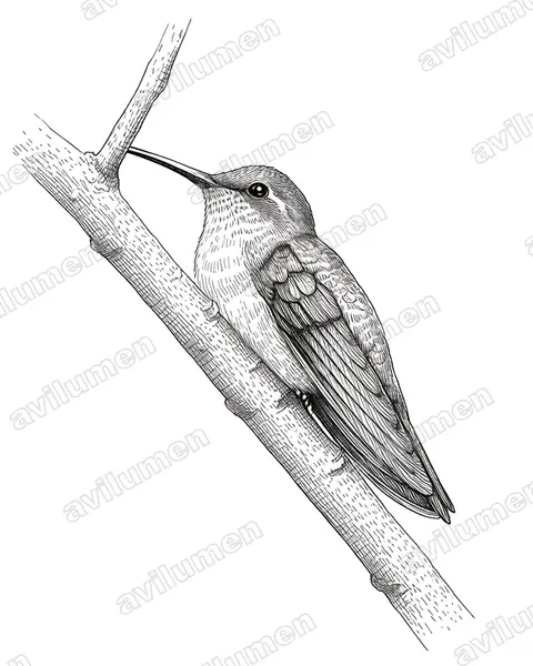Ink illustration: Leucippus chlorocercus (Olive-spotted hummingbird)