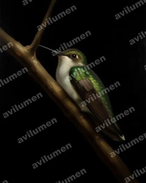 Oil illustration: Leucippus chlorocercus (Olive-spotted hummingbird)