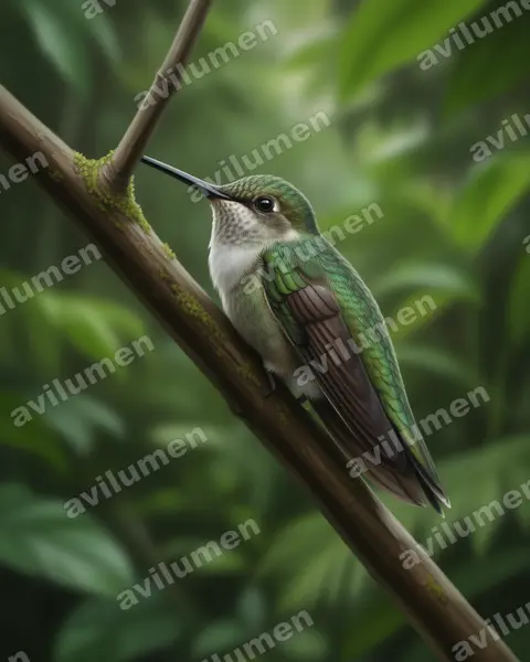 Realistic illustration: Leucippus chlorocercus (Olive-spotted hummingbird)