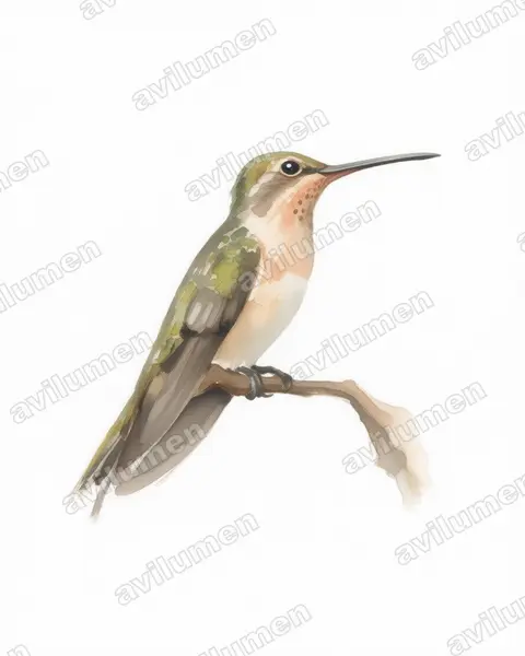 淡黄薮蜂鸟（Leucippus fallax）的水彩插画