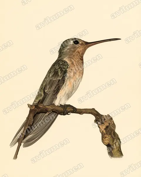淡黄薮蜂鸟（Leucippus fallax）的古典图版插画