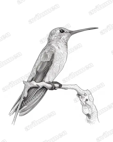 淡黄薮蜂鸟（Leucippus fallax）的钢笔墨线插画