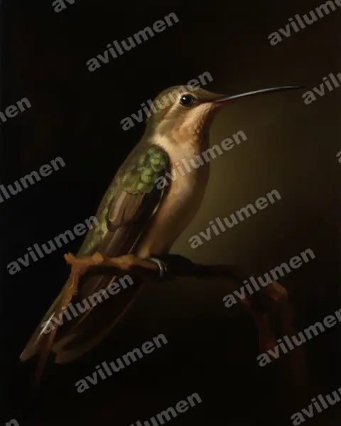 淡黄薮蜂鸟（Leucippus fallax）的油画插画