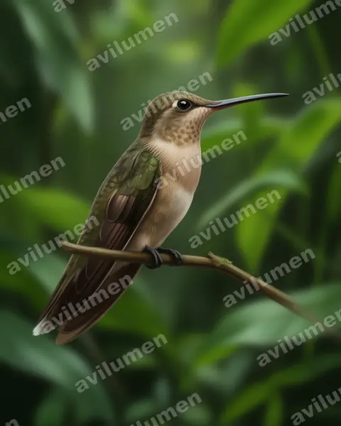 淡黄薮蜂鸟（Leucippus fallax）的写实插画