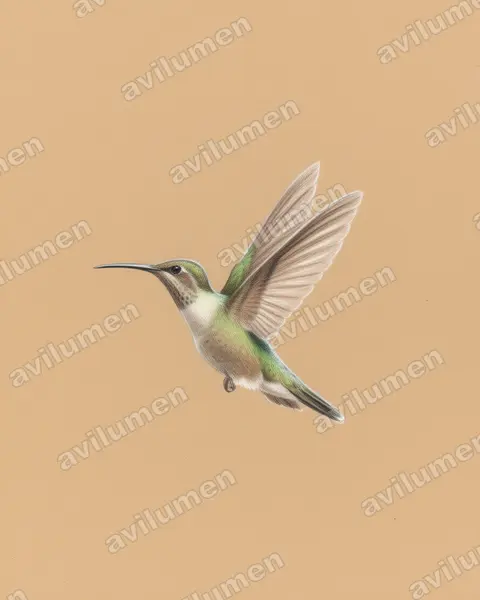 Colored pencil illustration: Leucippus taczanowskii (Spot-throated hummingbird)