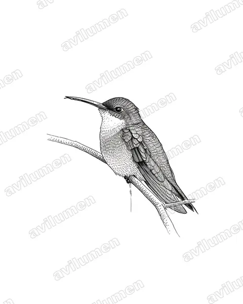 Ink illustration: Leucochloris albicollis (White-throated hummingbird)