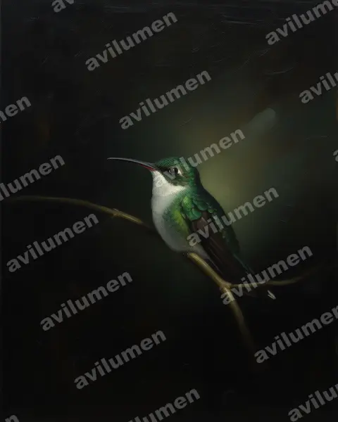 Oil illustration: Leucochloris albicollis (White-throated hummingbird)