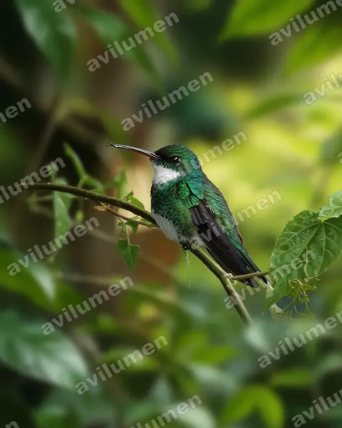 Realistic illustration: Leucochloris albicollis (White-throated hummingbird)