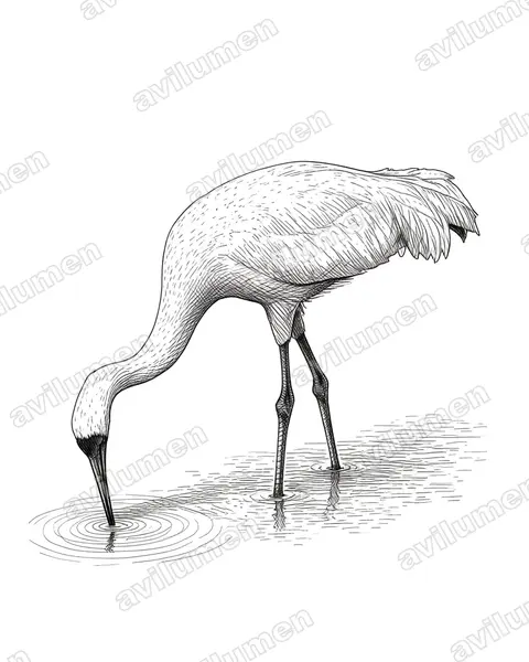Ink illustration: Leucogeranus leucogeranus (Siberian Crane)