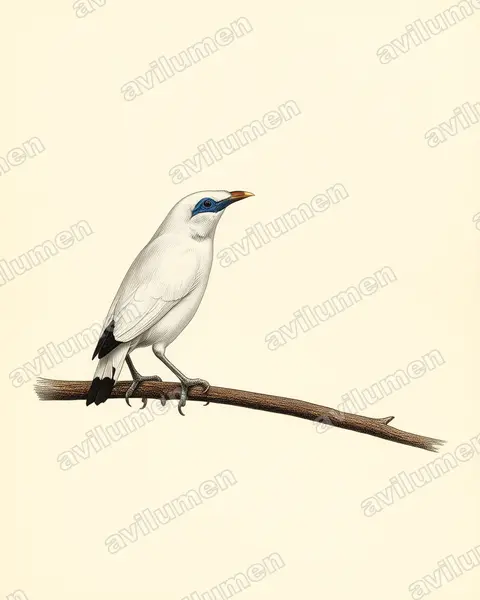 Illustration im Stil Historische Tafel: Balistar (Leucopsar rothschildi)