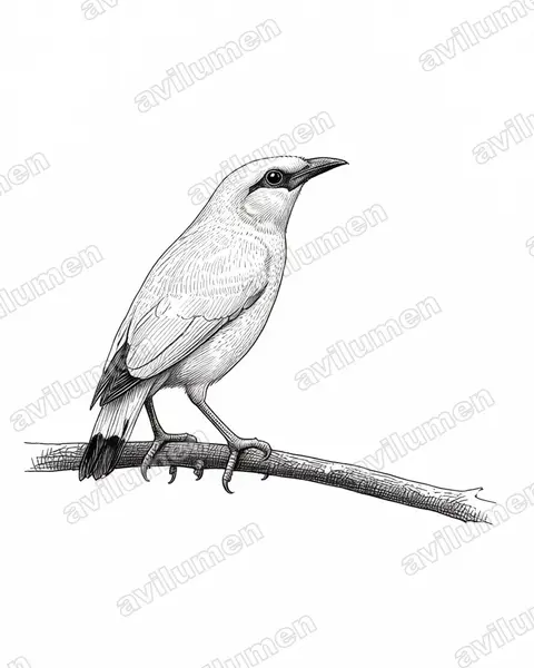 Illustration im Stil Tusche: Balistar (Leucopsar rothschildi)