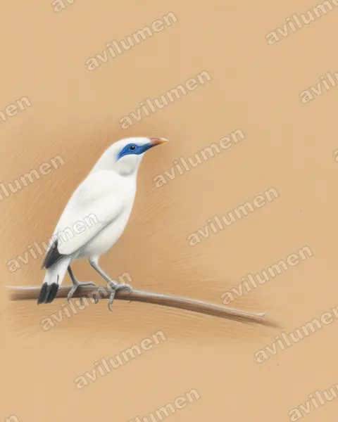 Illustration im Stil Buntstift: Balistar (Leucopsar rothschildi)