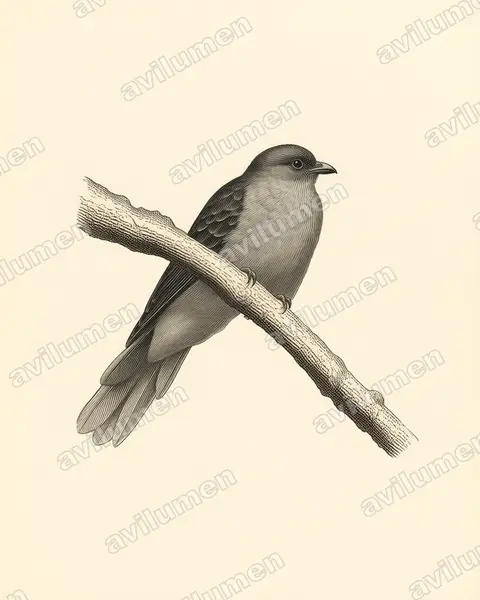Vintage plate illustration: Lipaugus fuscocinereus (Dusky Piha)