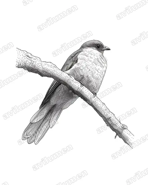 Ink illustration: Lipaugus fuscocinereus (Dusky Piha)