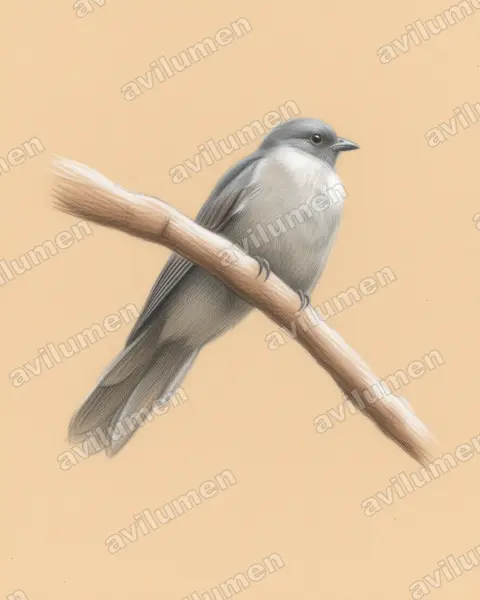 Colored pencil illustration: Lipaugus fuscocinereus (Dusky Piha)