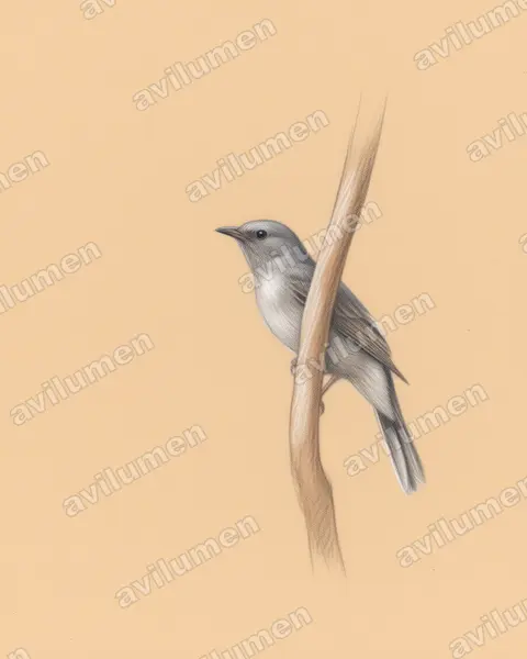 Colored pencil illustration: Lipaugus lanioides (Cinnamon-vented Piha)