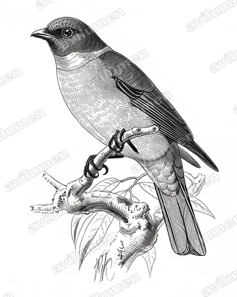 Ink illustration: Lipaugus streptophorus (Rose-collared Piha)
