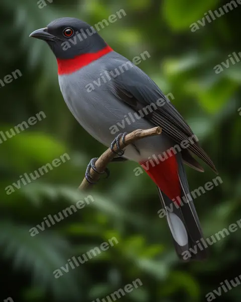 Realistic illustration: Lipaugus streptophorus (Rose-collared Piha)