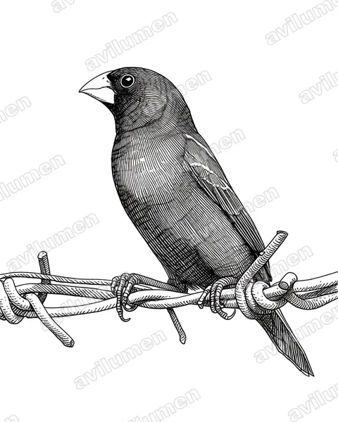 Illustration Encre : Lonchura atricapilla (Capucin à tête noire)