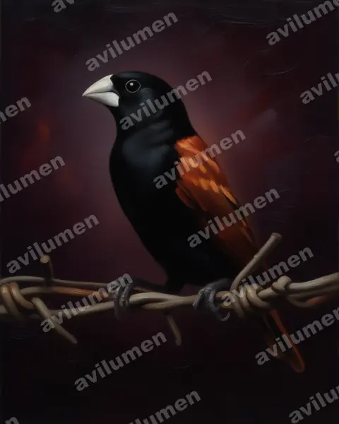 Illustration Huile : Lonchura atricapilla (Capucin à tête noire)