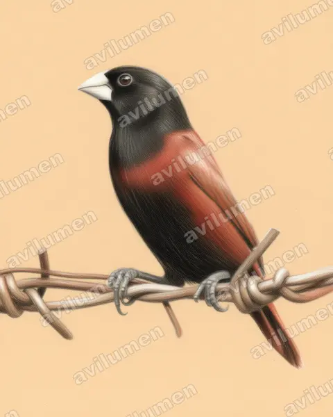 Illustration Crayon de couleur : Lonchura atricapilla (Capucin à tête noire)
