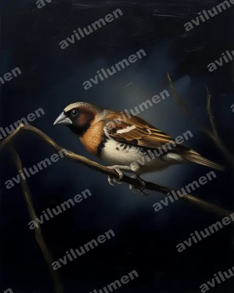 Ilustración en Óleo: Lonchura castaneothorax (Capuchino pechicastaño)
