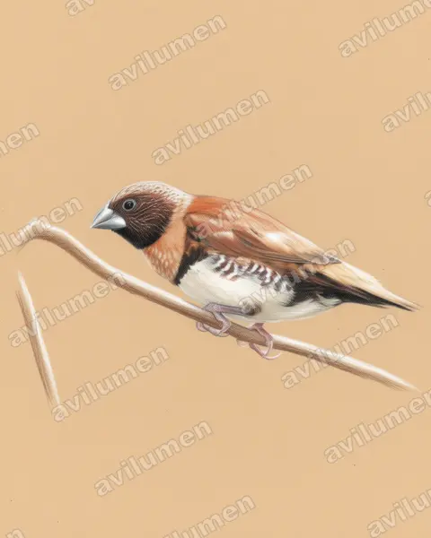 Ilustración en Lápiz de color: Lonchura castaneothorax (Capuchino pechicastaño)