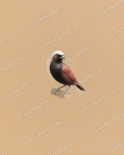 Colored pencil illustration: Lonchura ferruginosa (White-capped munia)