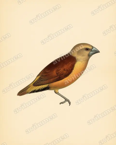 Illustration im Stil Historische Tafel: Gelbbrustnonne (Lonchura flaviprymna)
