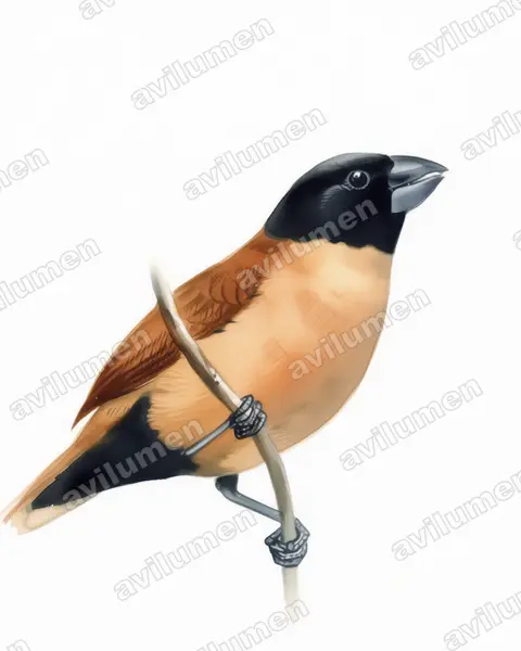 Watercolor illustration: Lonchura forbesi (Forbes's mannikin)