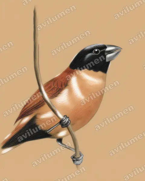 Colored pencil illustration: Lonchura forbesi (Forbes's mannikin)