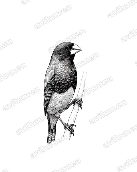 Ink illustration: Lonchura grandis (Great-billed Mannikin)