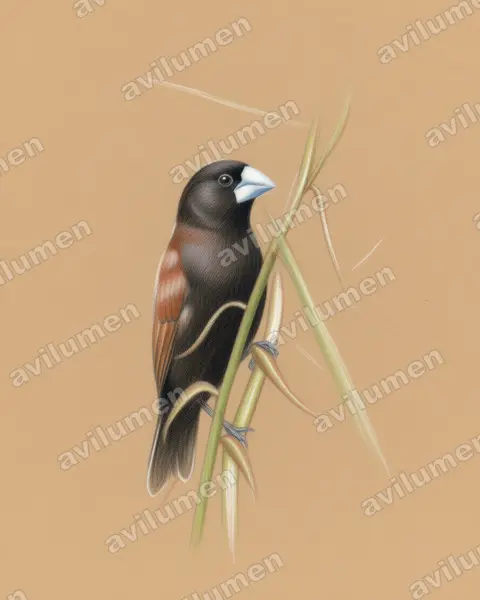 Colored pencil illustration: Lonchura grandis (Great-billed Mannikin)
