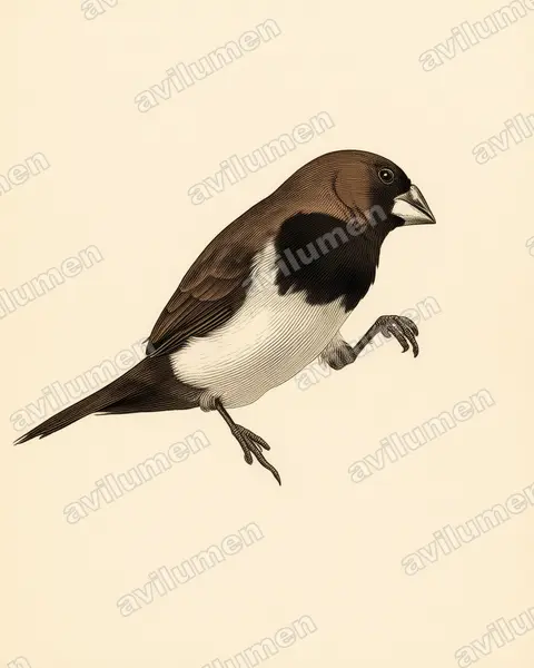 黑喉文鸟（Lonchura leucogastroides）的古典图版插画