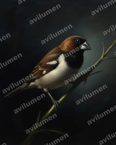 黑喉文鸟（Lonchura leucogastroides）的油画插画