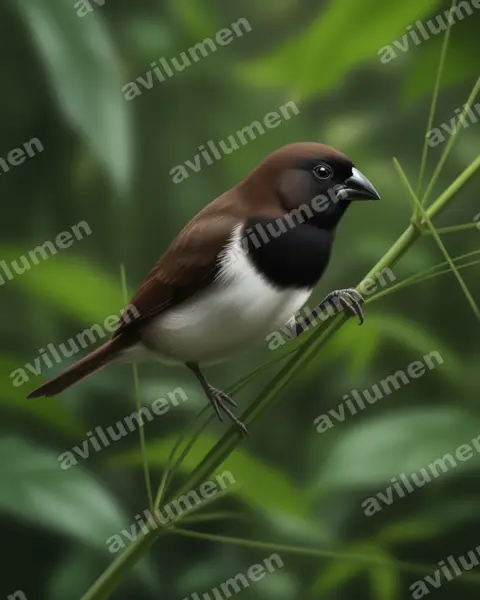 黑喉文鸟（Lonchura leucogastroides）的写实插画