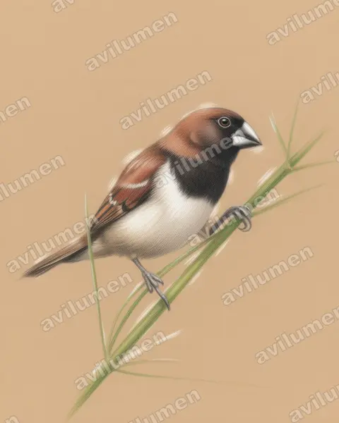 黑喉文鸟（Lonchura leucogastroides）的彩色铅笔插画