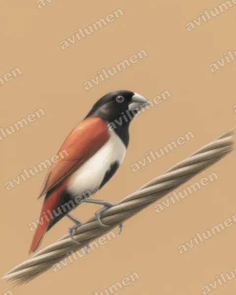 Colored pencil illustration: Lonchura malacca (Tricoloured munia)