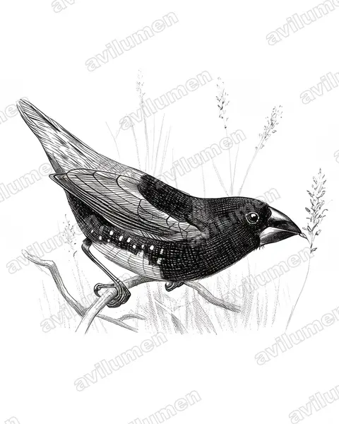 Illustration Encre : Lonchura melaena (Capucin de Nouvelle-Bretagne)