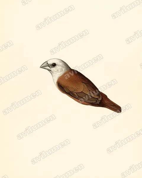 Ilustración en Lámina antigua: Lonchura pallida (Capuchino pálido)