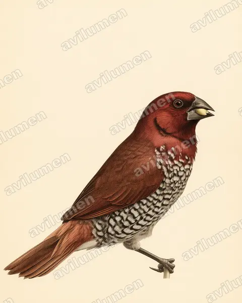 Illustration im Stil Historische Tafel: Muskatbronzemännchen (Lonchura punctulata)