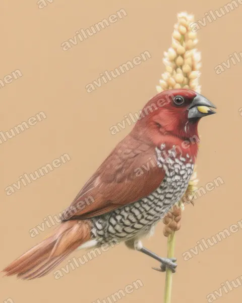 Illustration im Stil Buntstift: Muskatbronzemännchen (Lonchura punctulata)