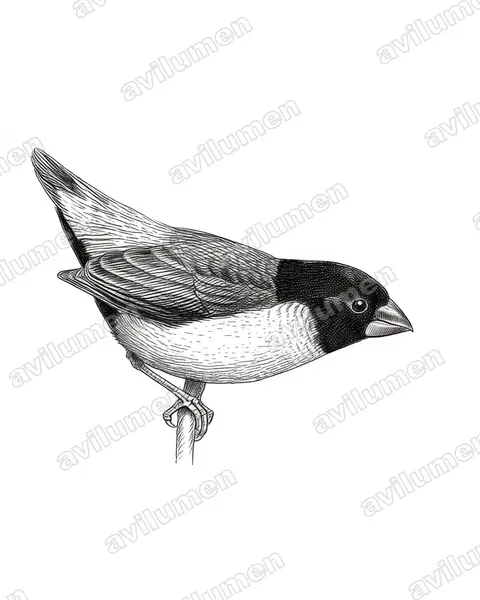 Ink illustration: Lonchura spectabilis (Hooded mannikin)