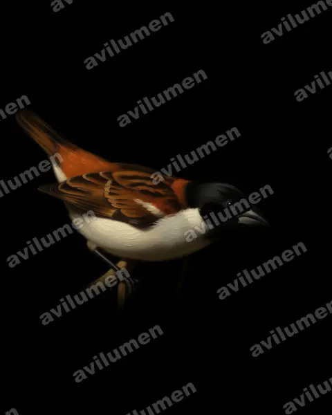 Oil illustration: Lonchura spectabilis (Hooded mannikin)