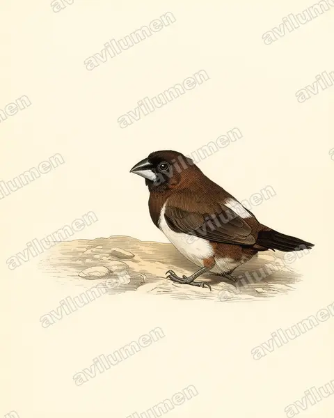 Illustration Planche ancienne : Lonchura striata (Capucin domino)