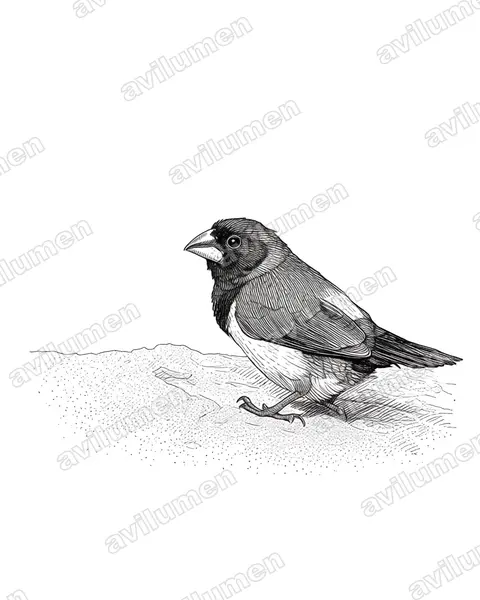 Illustration Encre : Lonchura striata (Capucin domino)