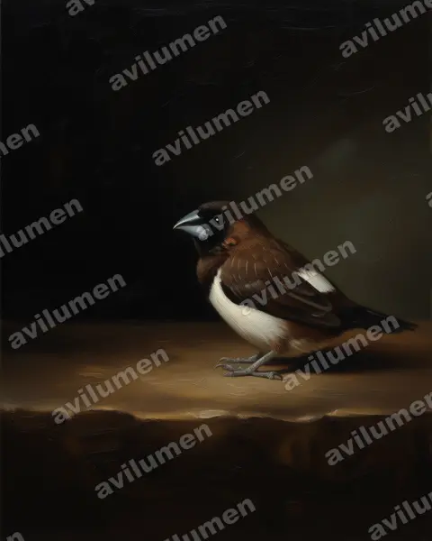 Illustration Huile : Lonchura striata (Capucin domino)