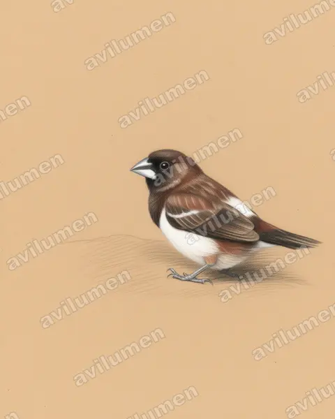 Illustration Crayon de couleur : Lonchura striata (Capucin domino)